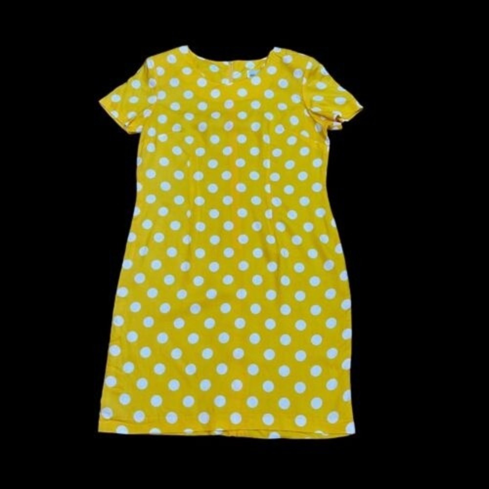 Vintage Retro Dress by Habits Size 14 Yellow Polka Dot Made in USA RUNS SMALL